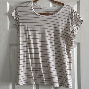 Universal Thread White Tee with Tan Stripes